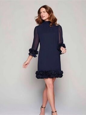 Alex Marie Navy Floral-Trim Ruffle Amelia Dress for Women